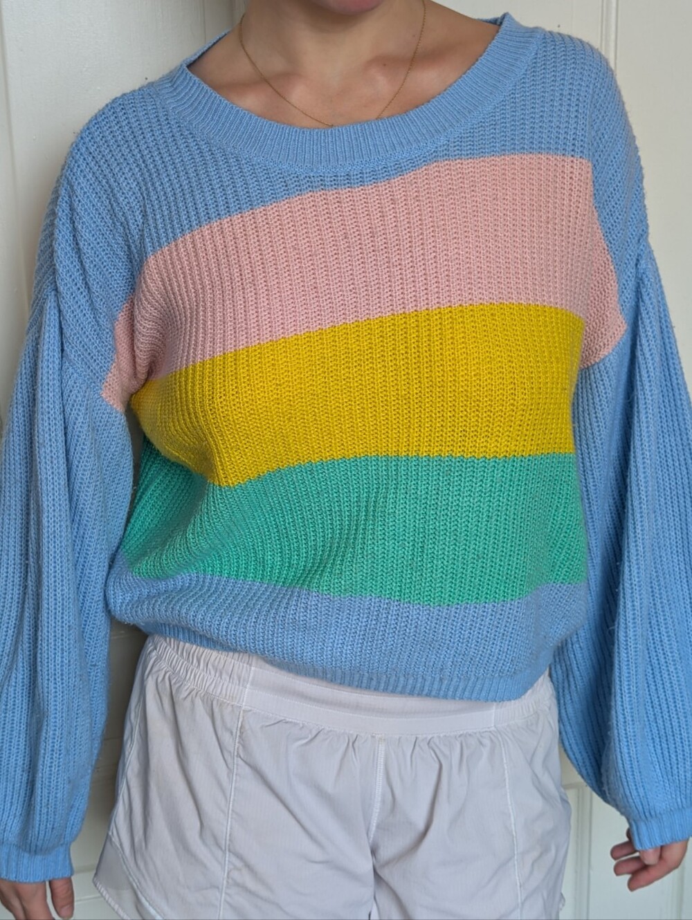 Fashion Nova Pastel Rainbow Striped Crop Sweater
